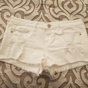 Distressed White Denim Shorts